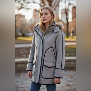 J.Crew Wool-Blend Hooded Coat with Faux-Fur Trim - Gray